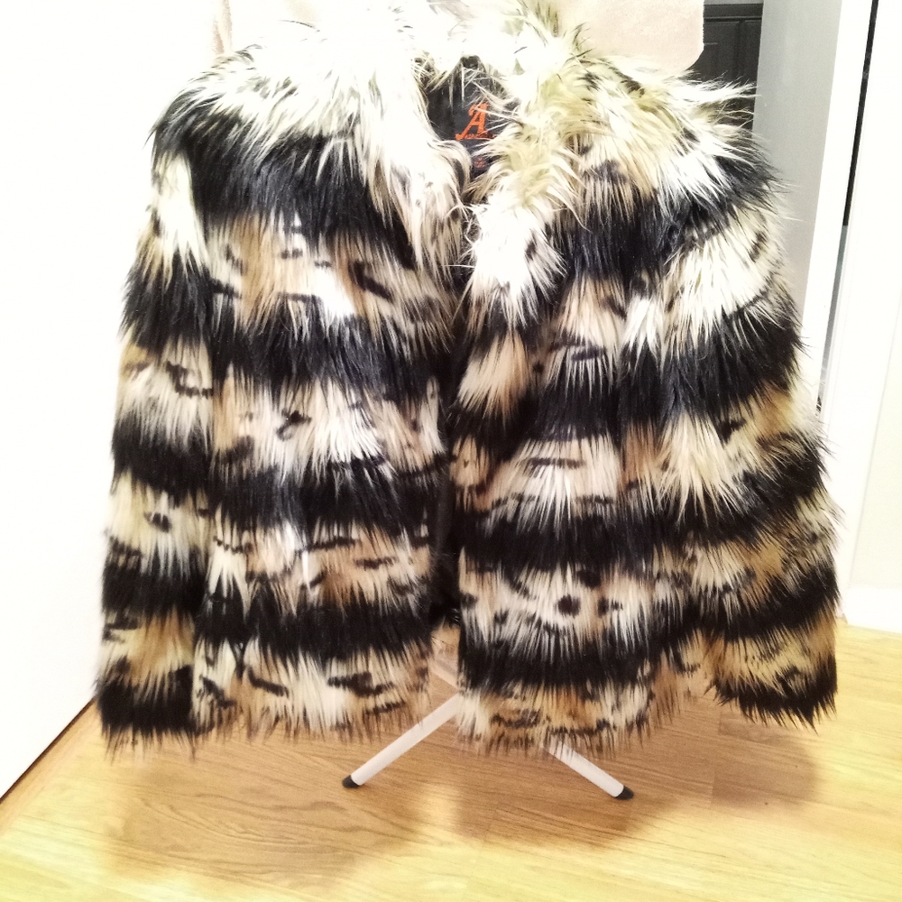 Adrienne Landau Faux Fur Multi Color Jacket Coat Size M